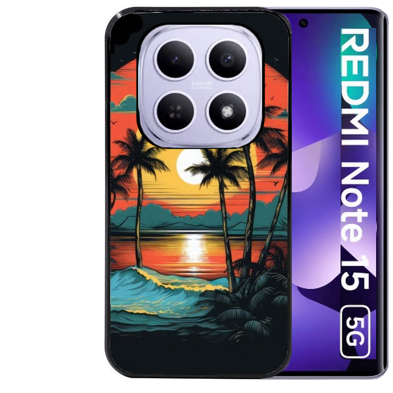 Coque noire taperso pour Redmi Note 15 et PRO PLUS 4G 5G avec motif hawaii palmier protection antichoc personnalisée