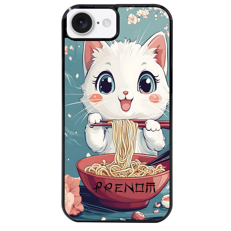 Coque noire taperso pour Iphone 17 17E AIR MAX PRO avec motif chat ramen cerisier protection antichoc personnalisée