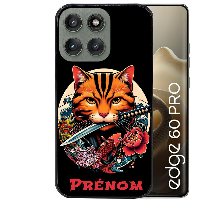 Coque noire taperso pour Moto Edge 60 et Neo Fusion Pro avec motif chat carpe koii japan personnalise protection antichoc personnalisée