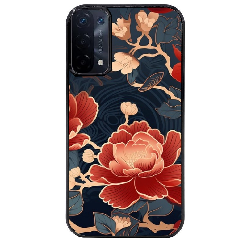 Coque noire taperso pour OPPO A54 et A74 5G avec motif fleur japan protection antichoc personnalisée