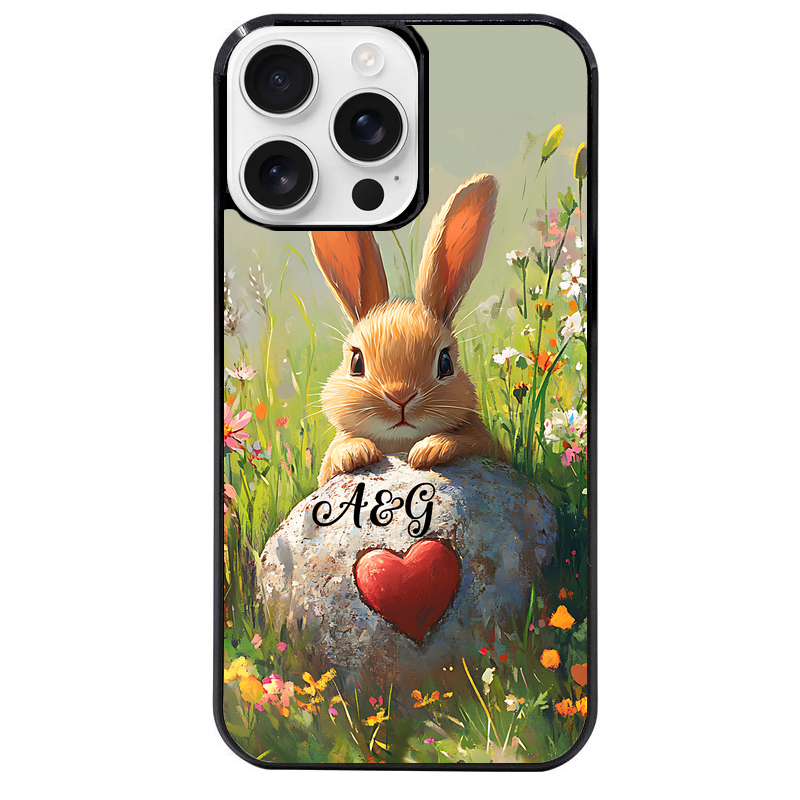 Coque noire taperso pour Iphone 16 16E PLUS MAX PRO avec motif lapin et fleurs personnalisee protection antichoc personnalisée