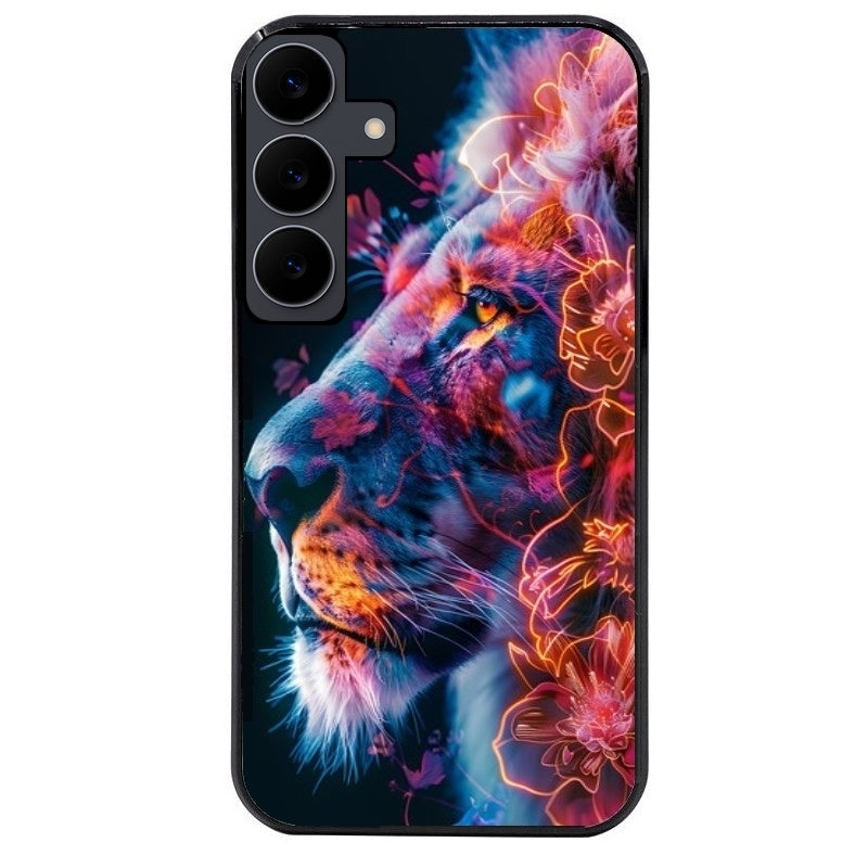 Coque noire taperso pour galaxy A06 A16 A26 A36 A56 avec motif lion fluo protection antichoc personnalisée