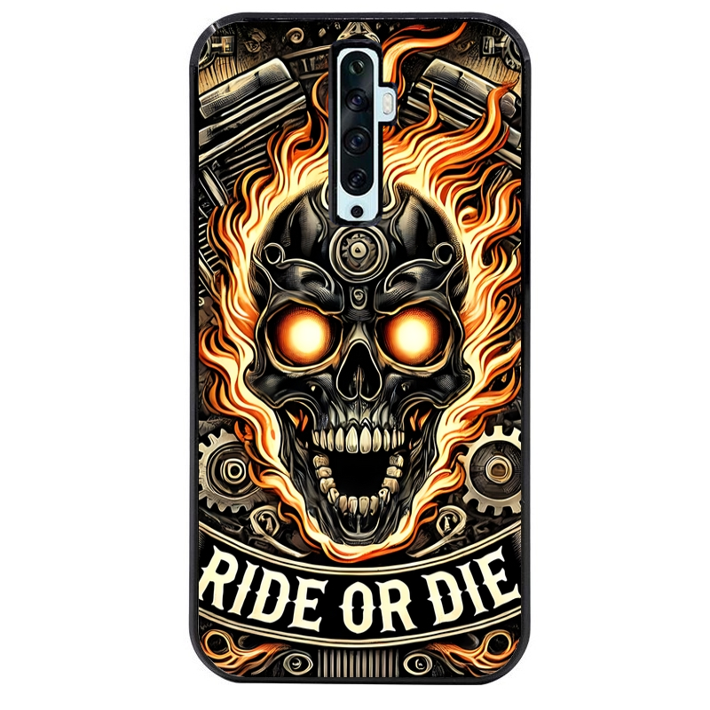 Coque noire taperso pour OPPO Reno 2 et 2Z avec motif tete de mort flamme protection antichoc personnalisée