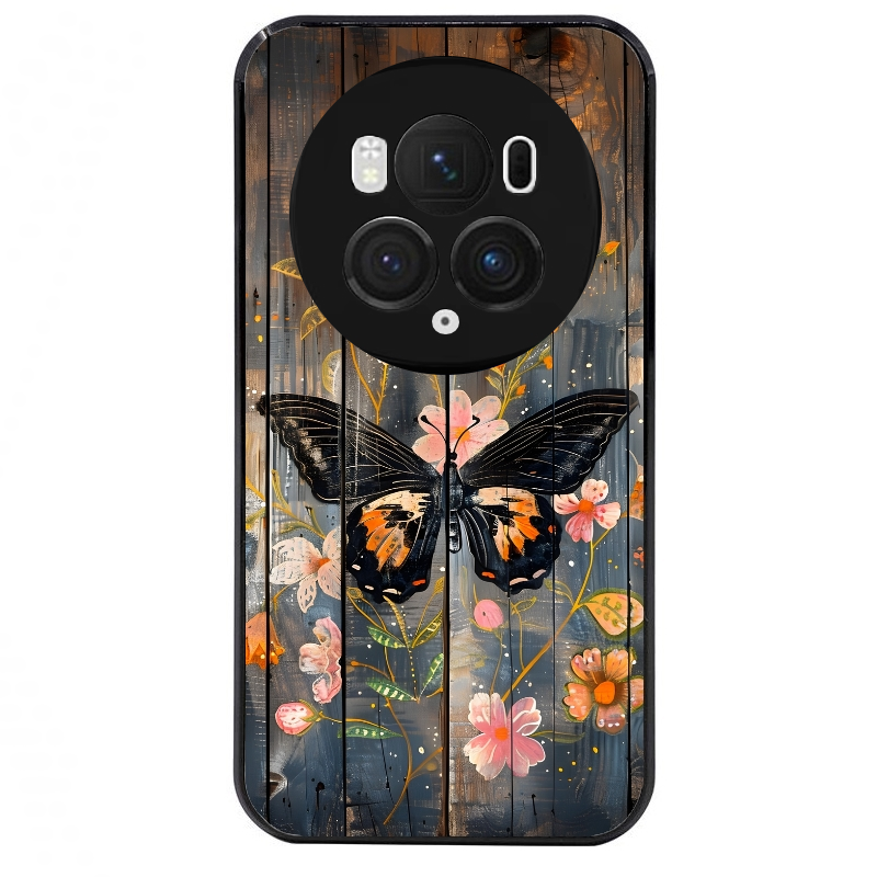 Coque noire taperso pour Magic 5 6 LITE et PRO avec motif bois et papillon 2 protection antichoc personnalisée