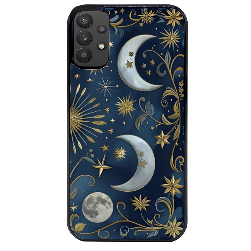 Coque noire taperso pour galaxy A22 A32 A52 A52S 4G 5G  avec motif lune et etoile protection antichoc personnalisée
