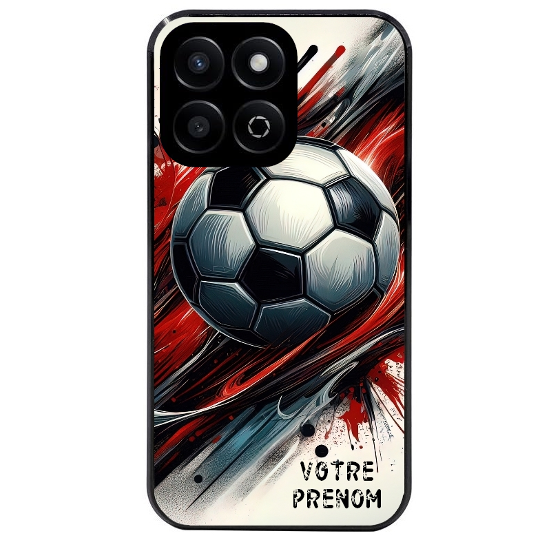 Coque noire taperso pour Honor 70 LITE 90 et LITE avec motif ballon foot avec prenom protection antichoc personnalisée