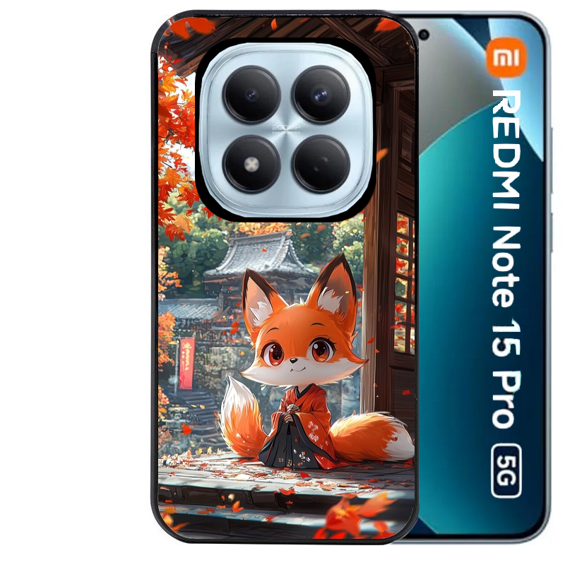 Coque noire taperso pour Redmi Note 15 et PRO PLUS 4G 5G avec motif renard et fox anime protection antichoc personnalisée