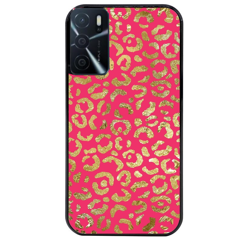 Coque noire taperso pour OPPO A16 et A16S avec motif leopard fuschia protection antichoc personnalisée