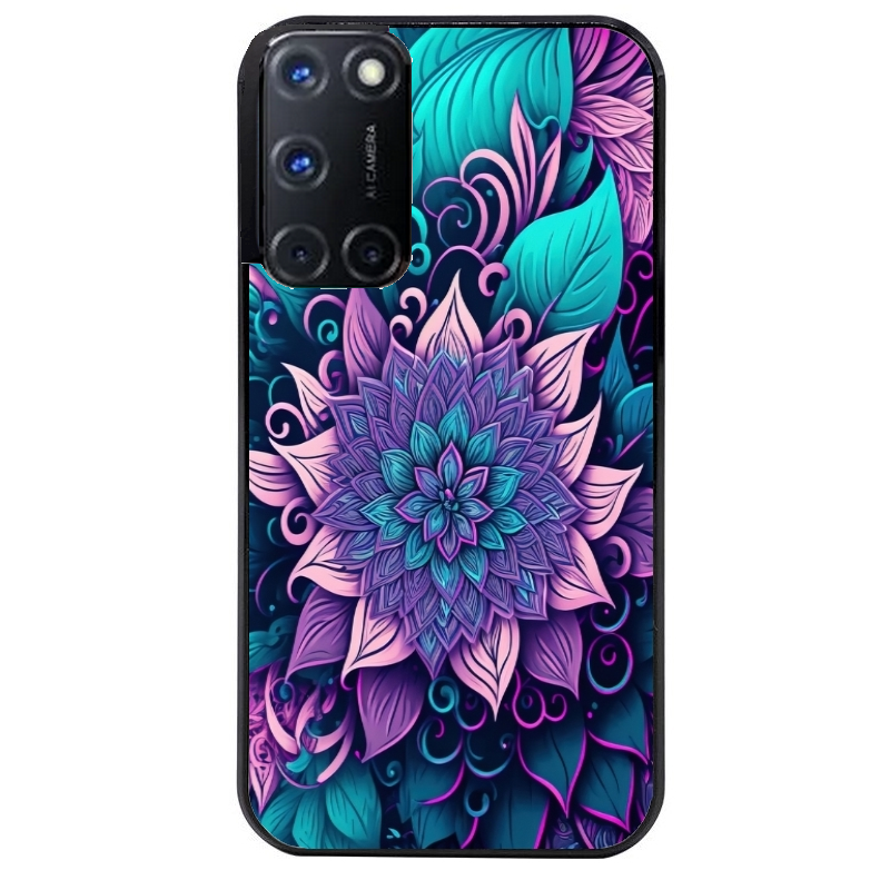 Coque noire taperso pour OPPO A72 4G avec motif tropical mandala et fleur violet protection antichoc personnalisée