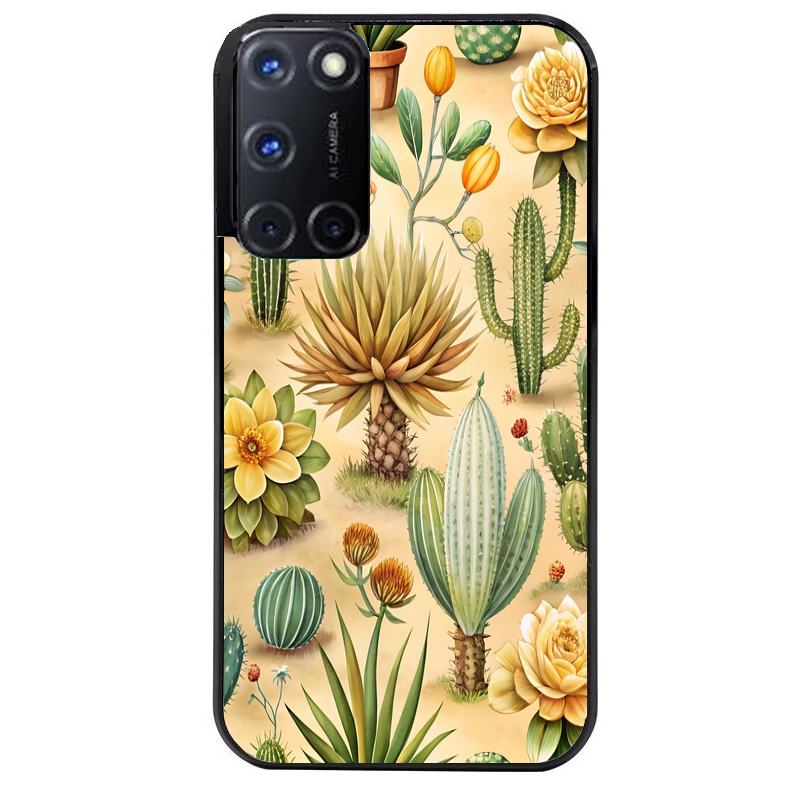 Coque noire taperso pour OPPO A72 4G avec motif cactus et succulent protection antichoc personnalisée