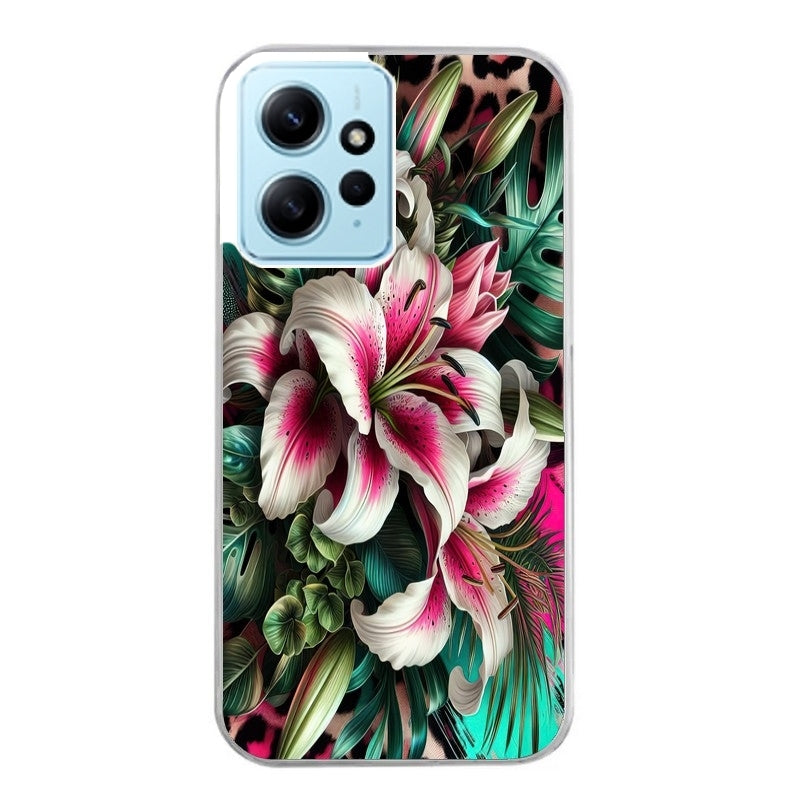 Coque taperso pour Redmi Note 12 4G 5G PRO 4G avec motif leopard hibiscus protection antichoc personnalisée