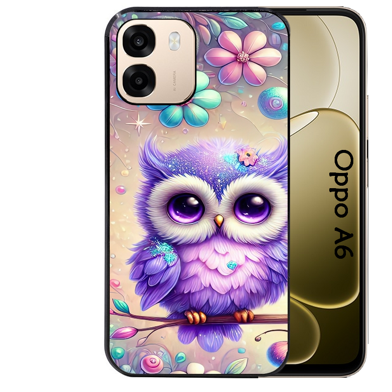 Coque noire taperso pour OPPO A6 A6X 4G et 5G avec motif chouette violette protection antichoc personnalisée