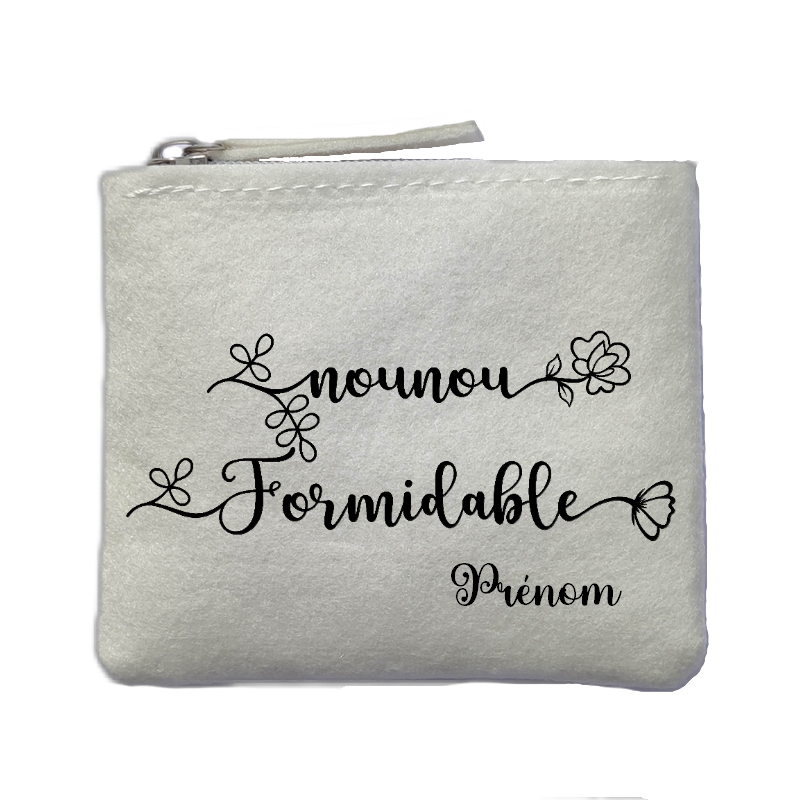 Porte monnaie personnalisé nounou formidable ivoire en feutrine en feutrine ivoire