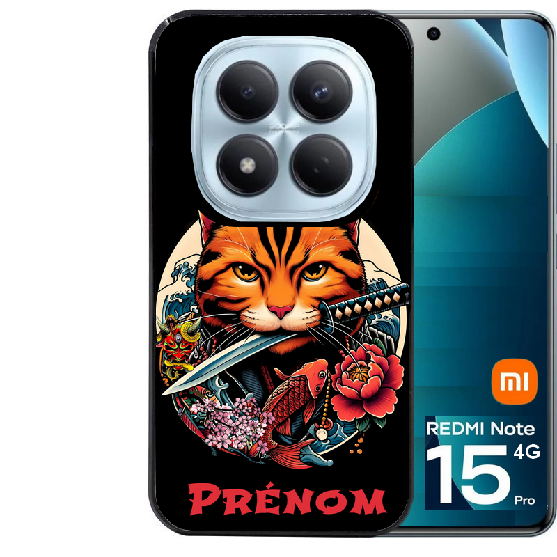 Coque noire taperso pour Redmi Note 15 et PRO PLUS 4G 5G avec motif chat carpe koii japan personnalise protection antichoc personnalisée