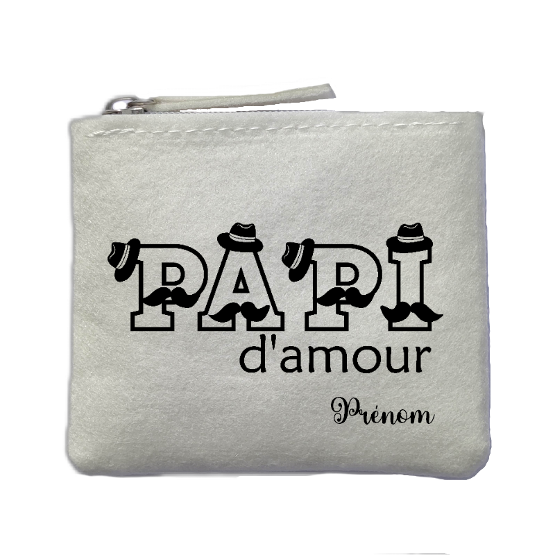 Porte monnaie personnalisé papi d'amour ivoire en feutrine en feutrine ivoire