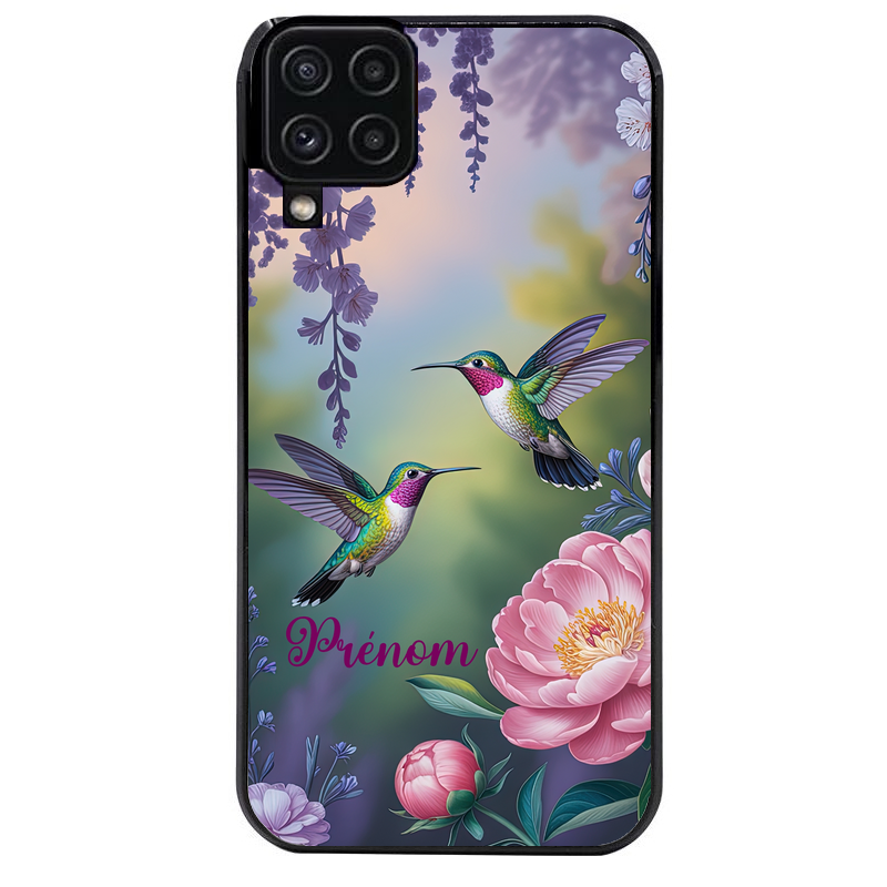Coque noire taperso pour galaxy A22 A32 A52 A52S 4G 5G  avec motif colibri couple personnalise protection antichoc personnalisée