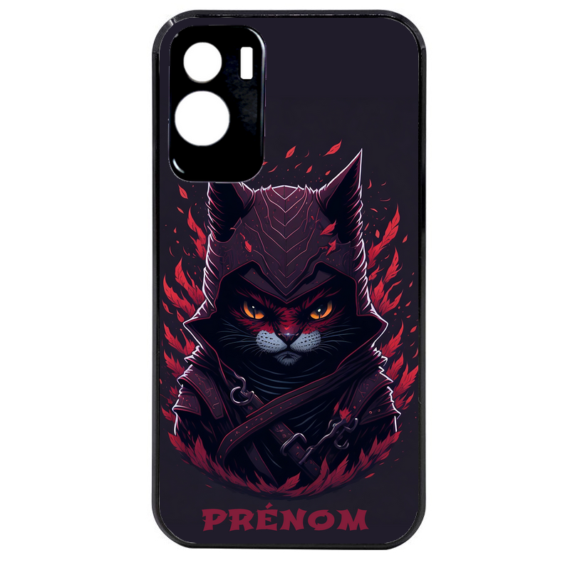Coque noire taperso pour Honor 70 LITE 90 et LITE avec motif chat samourai personnalise protection antichoc personnalisée