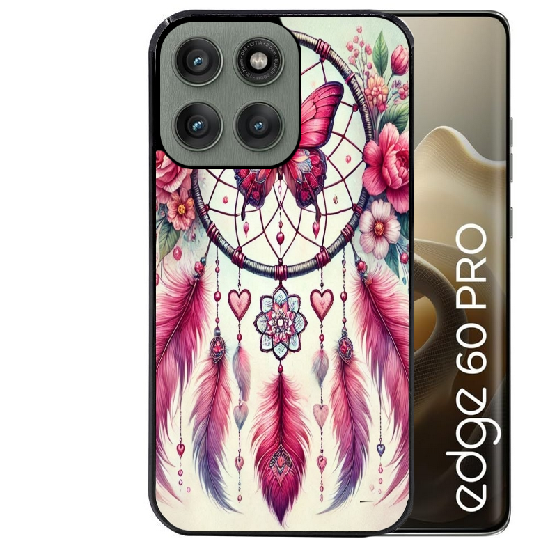 Coque noire taperso pour Moto Edge 60 et Neo Fusion Pro avec motif dreamcatcher et papillon protection antichoc personnalisée