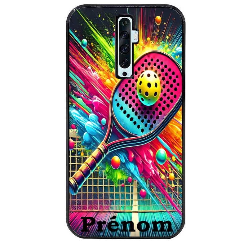 Coque noire taperso pour OPPO Reno 2 et 2Z avec motif padel raquette personnalisee protection antichoc personnalisée