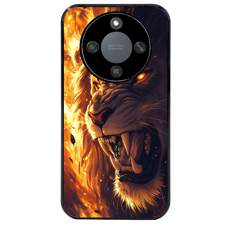 Coque noire taperso pour Magic 5 6 LITE et PRO avec motif lion flamme protection antichoc personnalisée