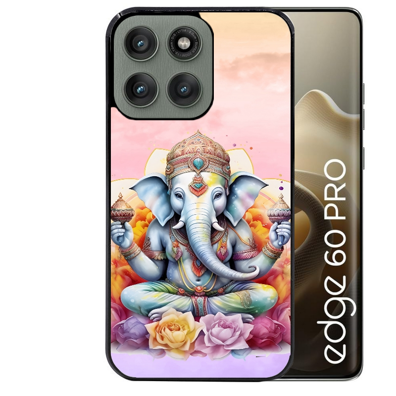 Coque noire taperso pour Moto Edge 60 et Neo Fusion Pro avec motif elephant namaste protection antichoc personnalisée