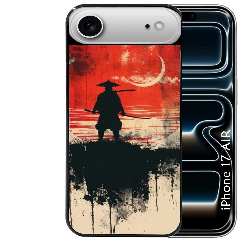 Coque noire taperso pour Iphone 17 17E AIR MAX PRO avec motif samourai rouge protection antichoc personnalisée