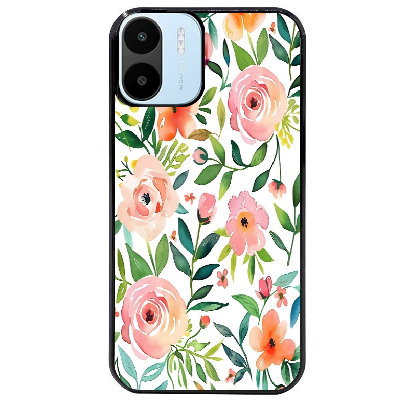 Coque noire taperso pour Redmi A1 et A2 avec motif fleur des champs protection antichoc personnalisée