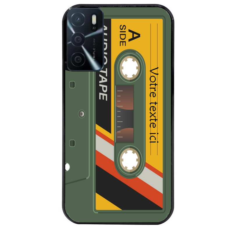 Coque noire taperso pour OPPO A16 et A16S personnalisable avec motif cassette kaki protection antichoc personnalisée