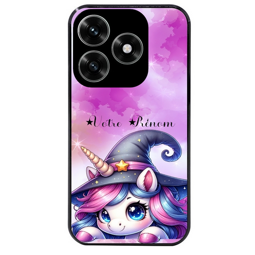Coque noire taperso pour Honor X6B X5C X5C PLUS avec motif licorne magic avec prenom protection antichoc personnalisée