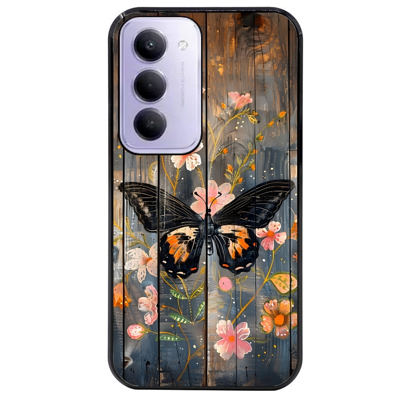 Coque noire taperso pour Redmi 15 4G et 5G avec motif bois et papillon 2 protection antichoc personnalisée