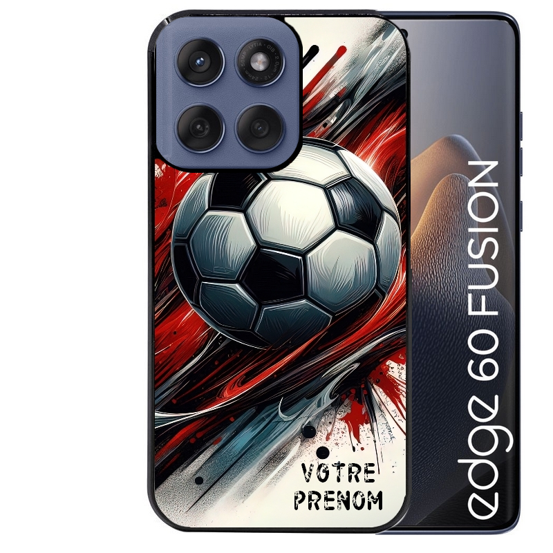 Coque noire taperso pour Moto Edge 60 et Neo Fusion Pro avec motif ballon foot avec prenom protection antichoc personnalisée