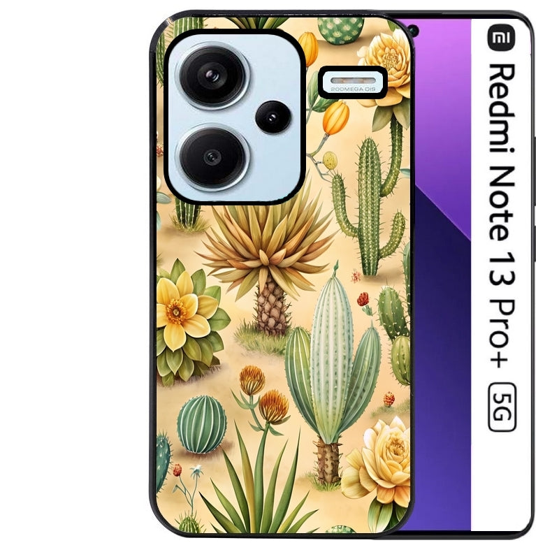 Coque noire taperso pour Redmi Note 13 PRO PLUS 5G avec motif cactus et succulent protection antichoc personnalisée