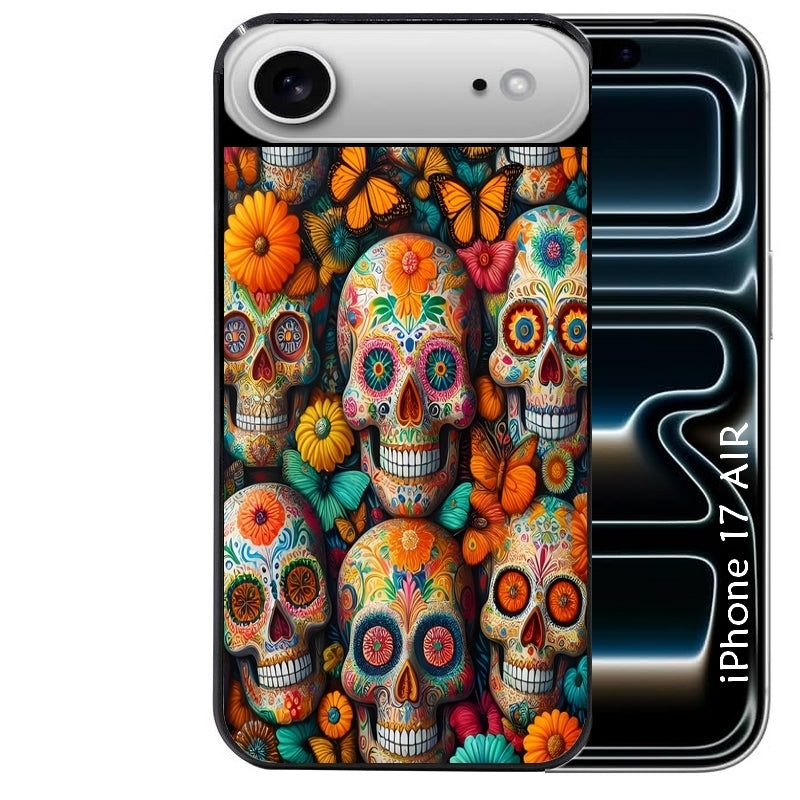 Coque noire taperso pour Iphone 17 17E AIR MAX PRO avec motif mort mexicaine papillon protection antichoc personnalisée