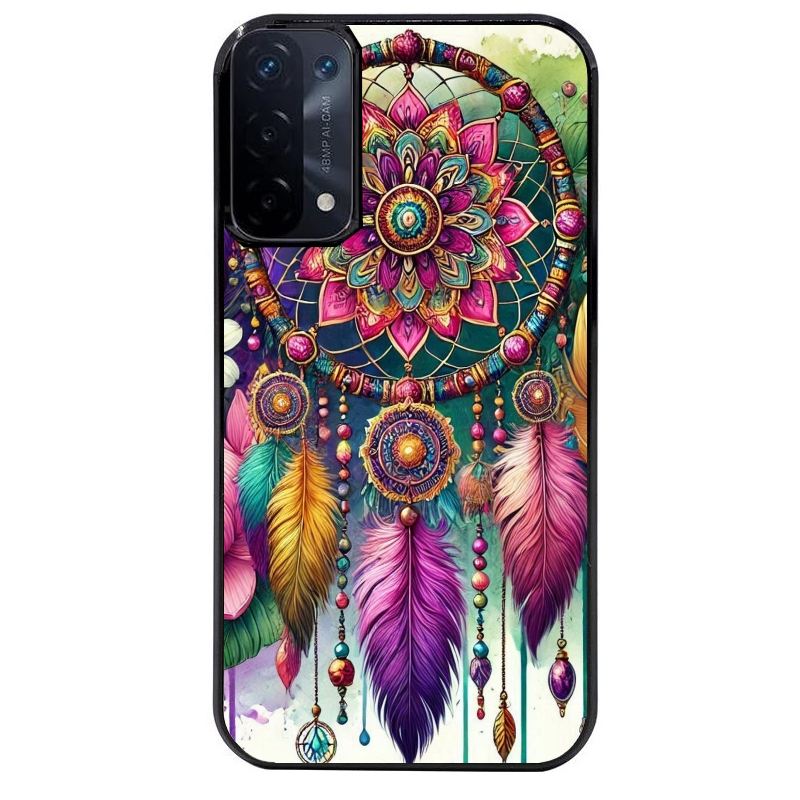 Coque noire taperso pour OPPO A54 et A74 5G avec motif dreamcatcher et mandala protection antichoc personnalisée