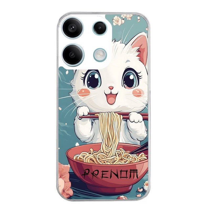 Coque taperso pour POCO X6 5G avec motif chat ramen cerisier protection antichoc personnalisée