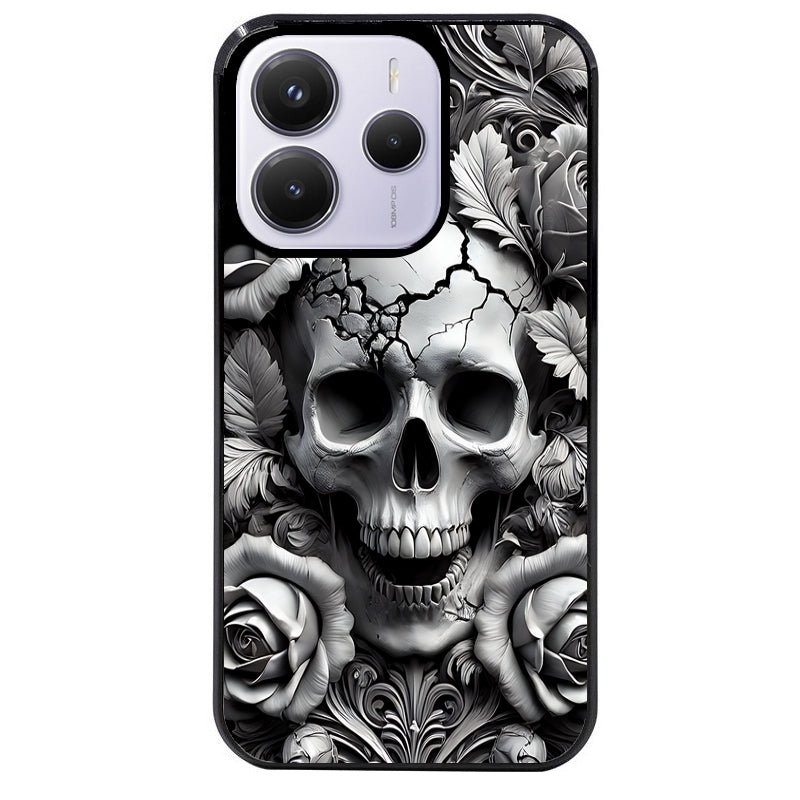Coque noire taperso pour Redmi Note 14 et PRO PLUS 4G 5G avec motif tete de mort fleur protection antichoc personnalisée