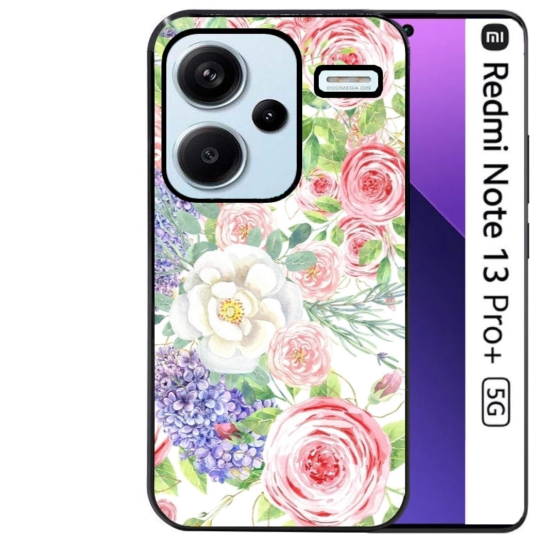 Coque noire taperso pour Redmi Note 13 PRO PLUS 5G avec motif fleur couleur pastel protection antichoc personnalisée