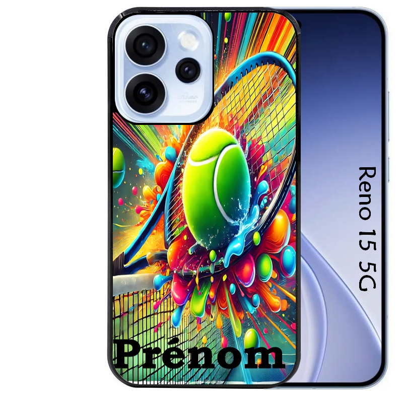 Coque noire taperso pour OPPO Reno 15 et F FS 5G avec motif tennis color personnalisee protection antichoc personnalisée