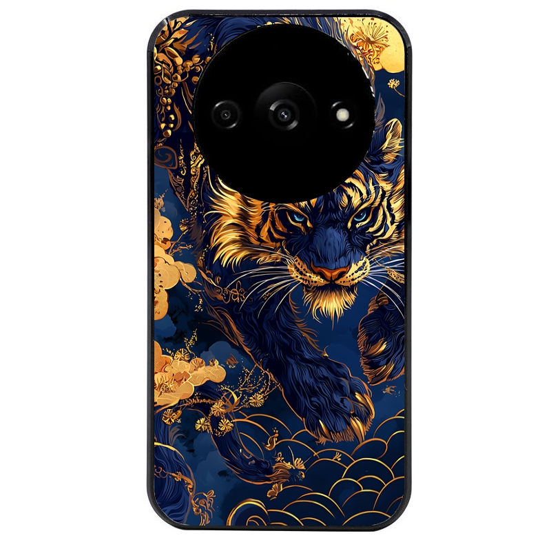 Coque noire taperso pour Redmi A3 avec motif tigre et fleur protection antichoc personnalisée