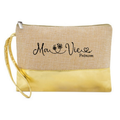 Pochette personnalisée ma vie et fleur en jute et doré en jute et doré