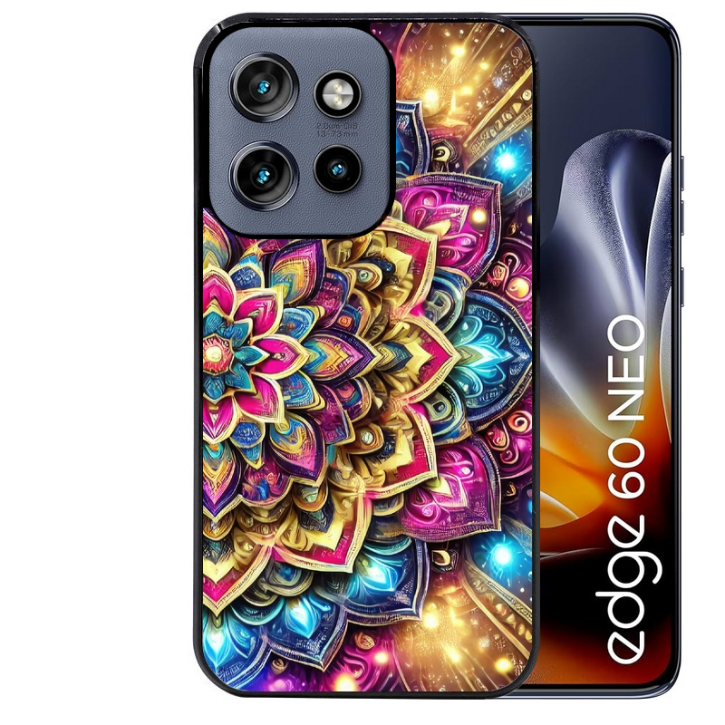 Coque noire taperso pour Moto Edge 60 et Neo Fusion Pro avec motif mandala 2 protection antichoc personnalisée