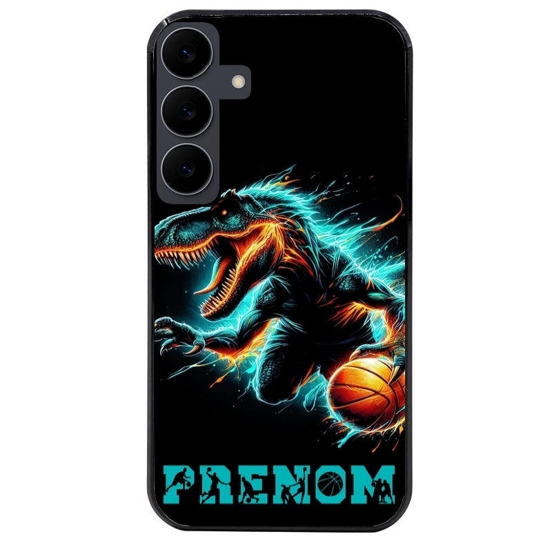 Coque noire taperso pour galaxy A06 A16 A26 A36 A56 avec motif basket et dino personnalisee protection antichoc personnalisée