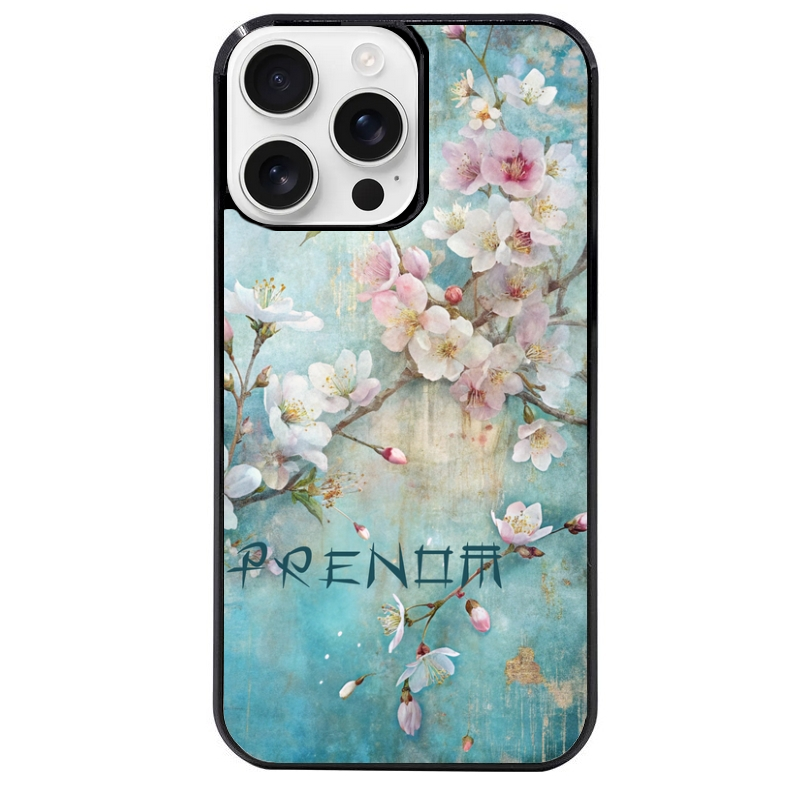 Coque noire taperso pour Iphone 16 16E PLUS MAX PRO avec motif fleur sakura personnalisee protection antichoc personnalisée