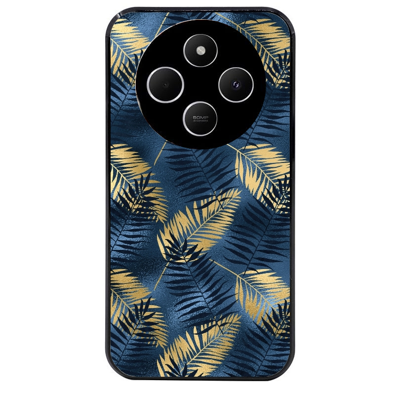Coque noire taperso pour POCO C75 avec motif palmier bleu protection antichoc personnalisée