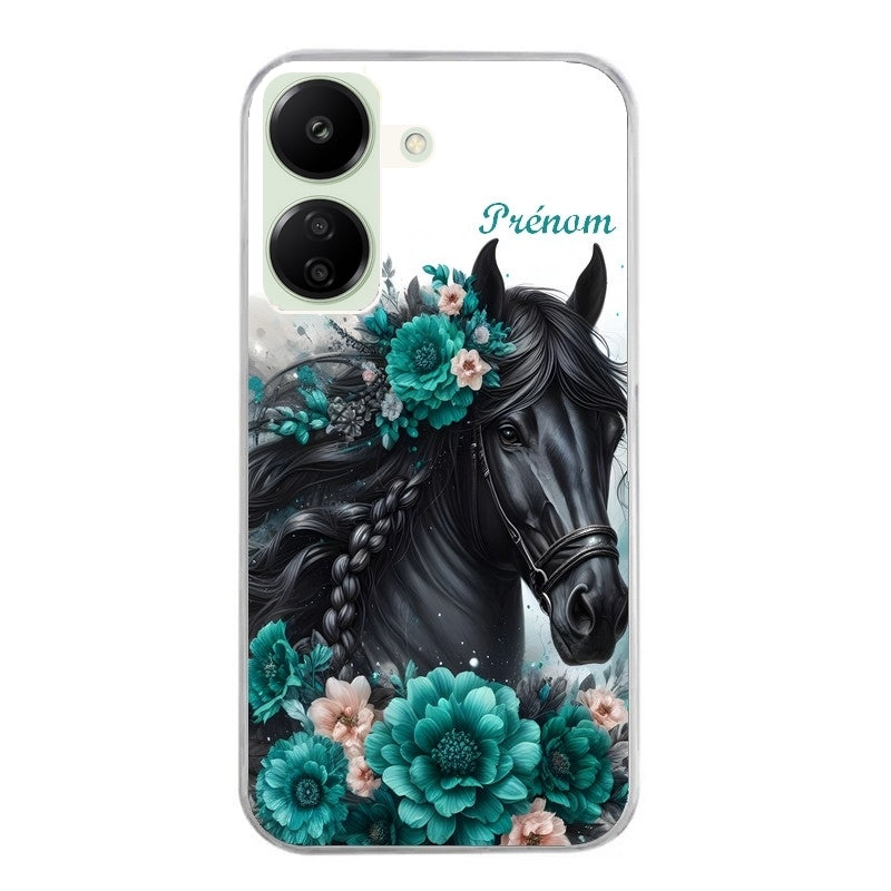 Coque taperso pour POCO C65 4G avec motif cheval et fleurs personnalisee protection antichoc personnalisée