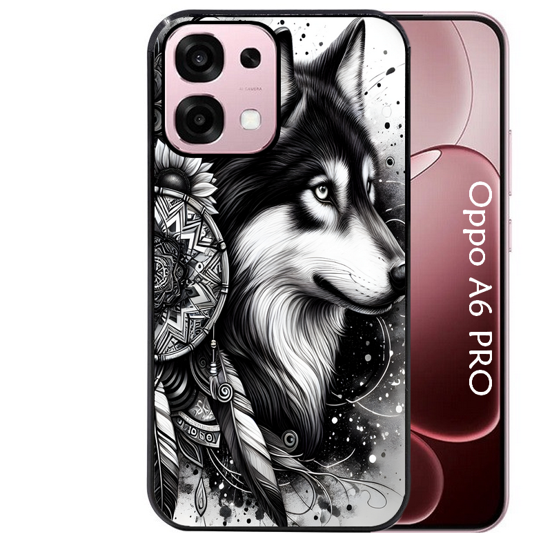 Coque noire taperso pour OPPO A6 PRO 4G et 5G avec motif loup dreamcatcher protection antichoc personnalisée
