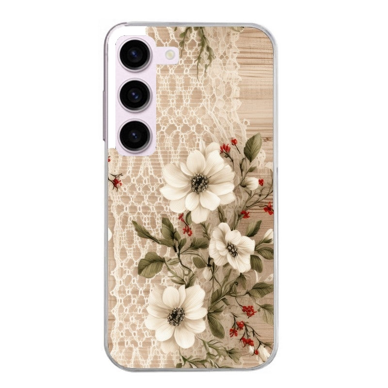 Coque taperso pour Galaxy A13 4G et 5G A23 A53 avec motif bois et dentelle 2 protection antichoc personnalisée