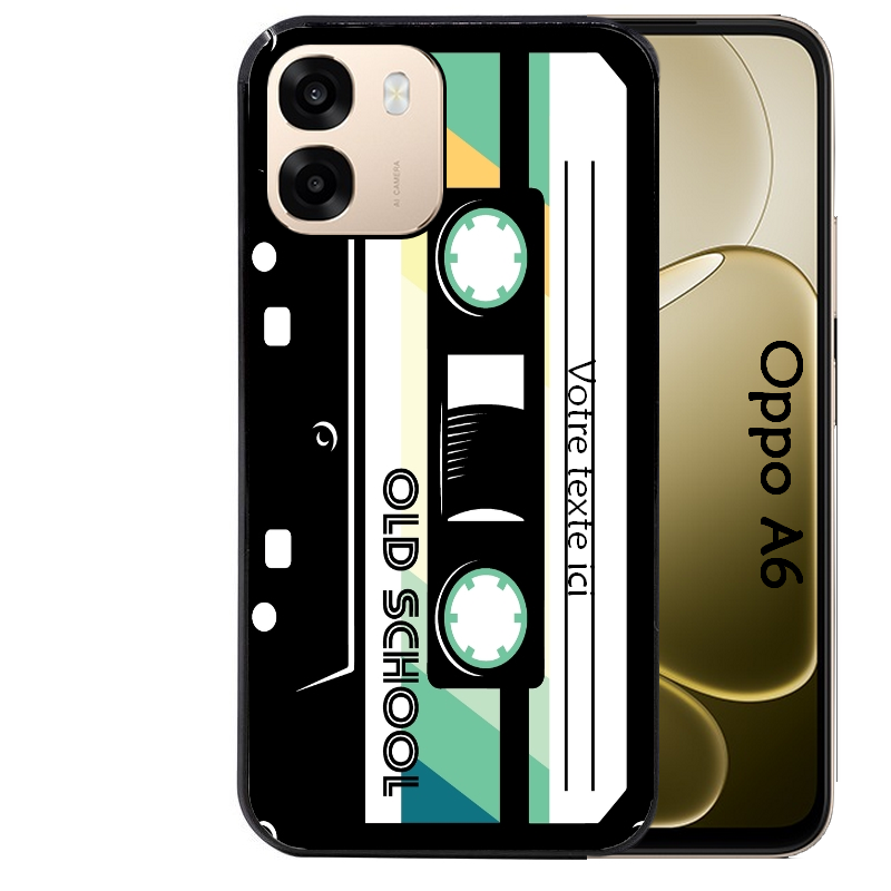 Coque noire taperso pour OPPO A6 A6X 4G et 5G personnalisable avec motif cassette vintage protection antichoc personnalisée