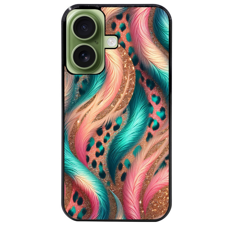 Coque noire taperso pour Iphone 16 16E PLUS MAX PRO avec motif effet fourrure leopard 2 protection antichoc personnalisée