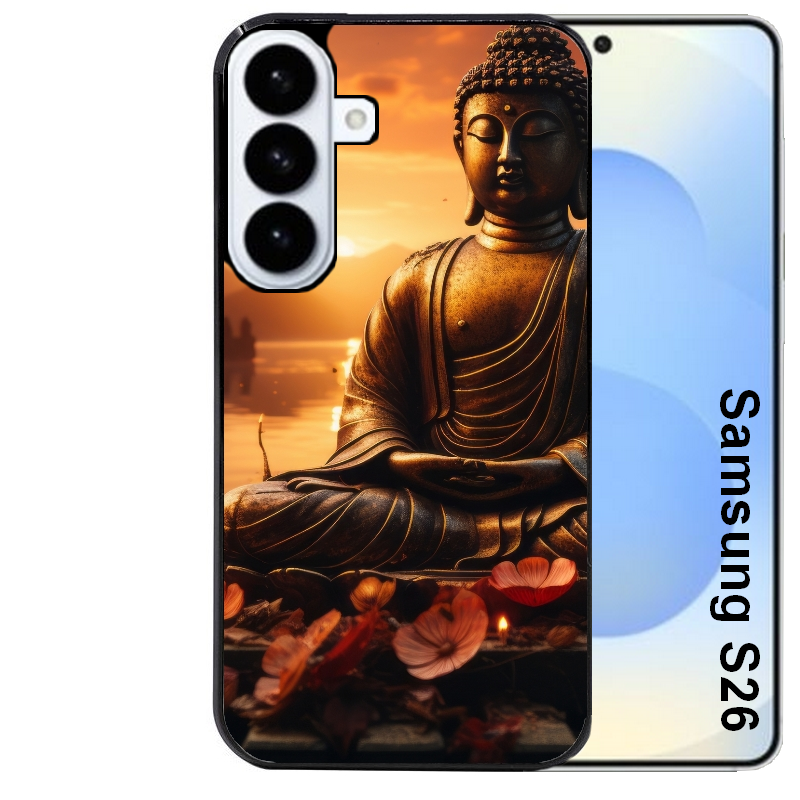 Coque noire taperso pour galaxy S26 et PLUS ULTRA FE avec motif bouddha et soleil protection antichoc personnalisée